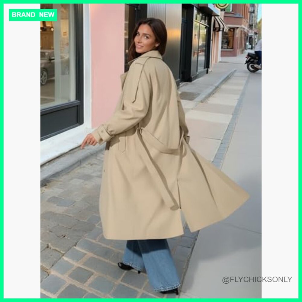 Lightweight Polyester Trench Coat Double-Breasted… - image 3